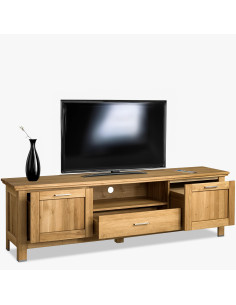 Masszív tömör tölgyfa TV-komód természetes olajozott felülettel